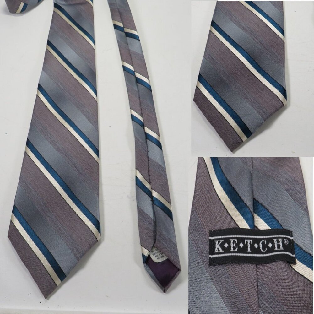 Vintage Gray striped with turquoise Polyester by KETCH Men's Necktie Neck Tie